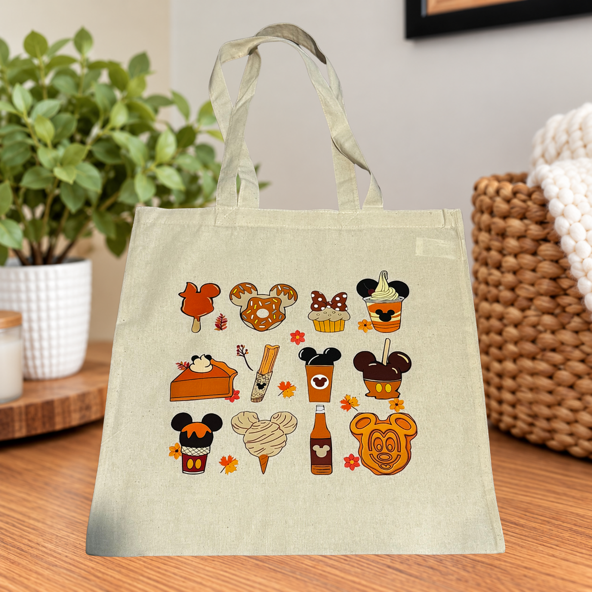 Mickey Mouse Fall Treats Large Canvas Tote Bag