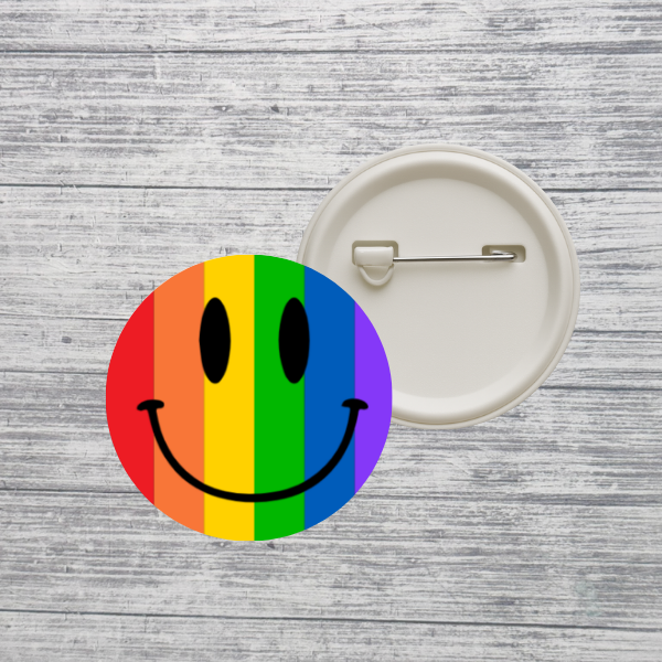 Rainbow Smiley Face Pride Pin – LGBTQ+ Button Pin