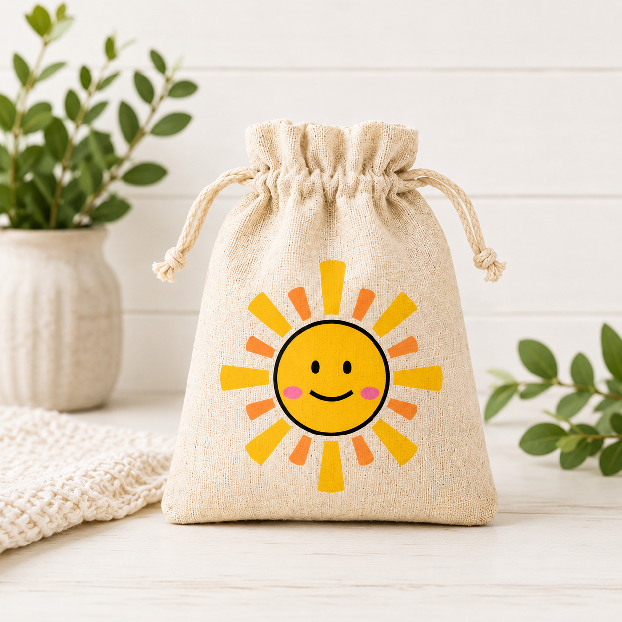 Smiling Sun Mini Drawstring Bag
