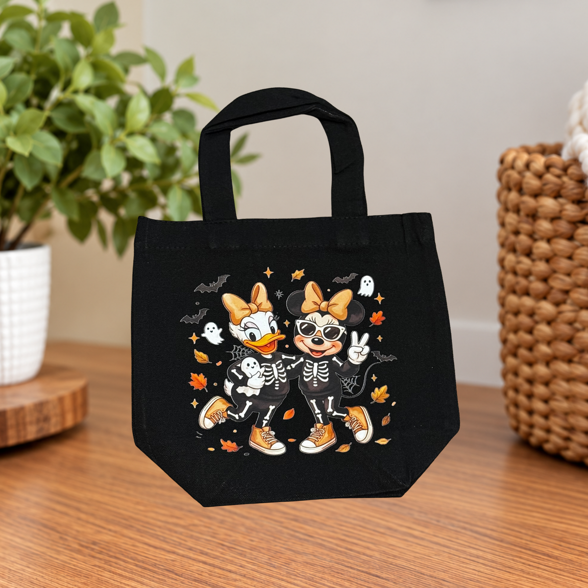 Minnie Mouse & Daisy Duck Halloween Skeleton Canvas Tote Bag