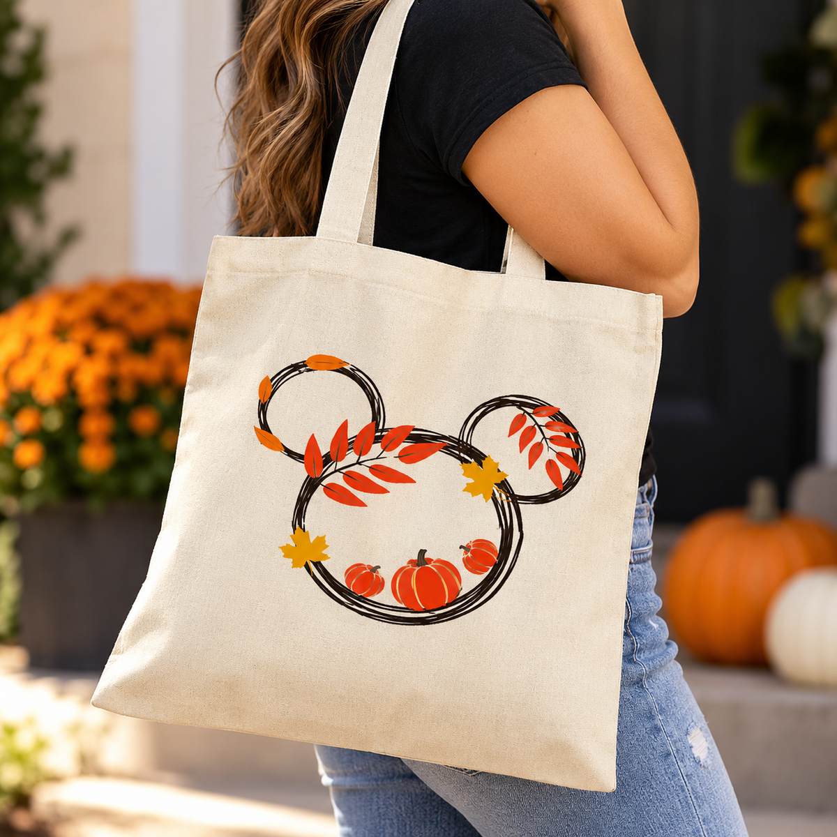 Mickey Mouse Fall Pumpkin Canvas Tote Bag