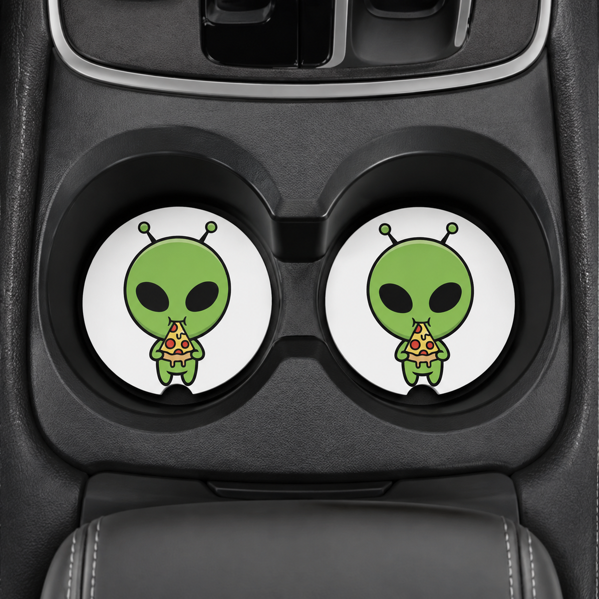 Alien Eating Pizza Car Coasters | Set of 2
