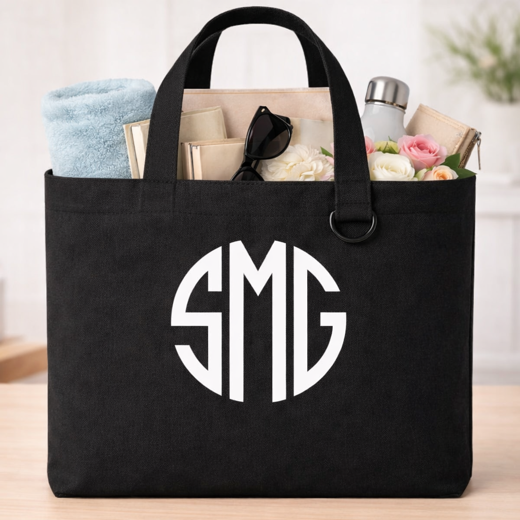 Personalized Black Monogram Medium Tote Bag