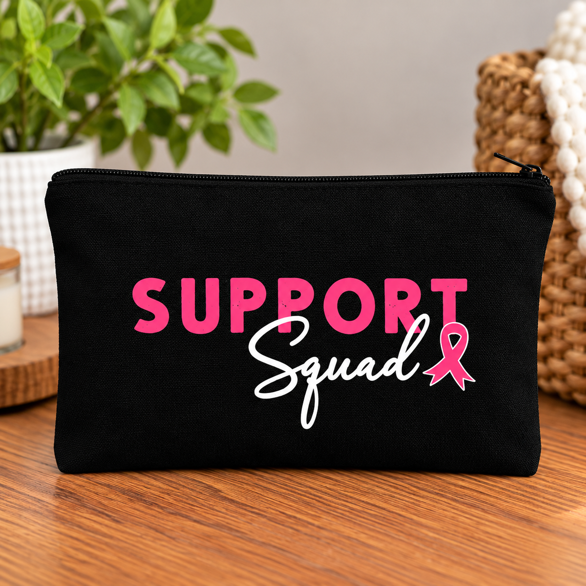 Breast Cancer Awareness Support Squad Makeup Bag