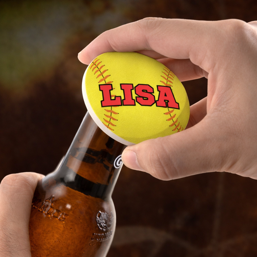 Softball Bottle Opener Magnet Custom Personalized