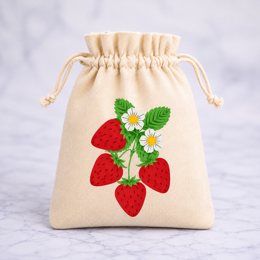Strawberry Blossom Small Drawstring Bag