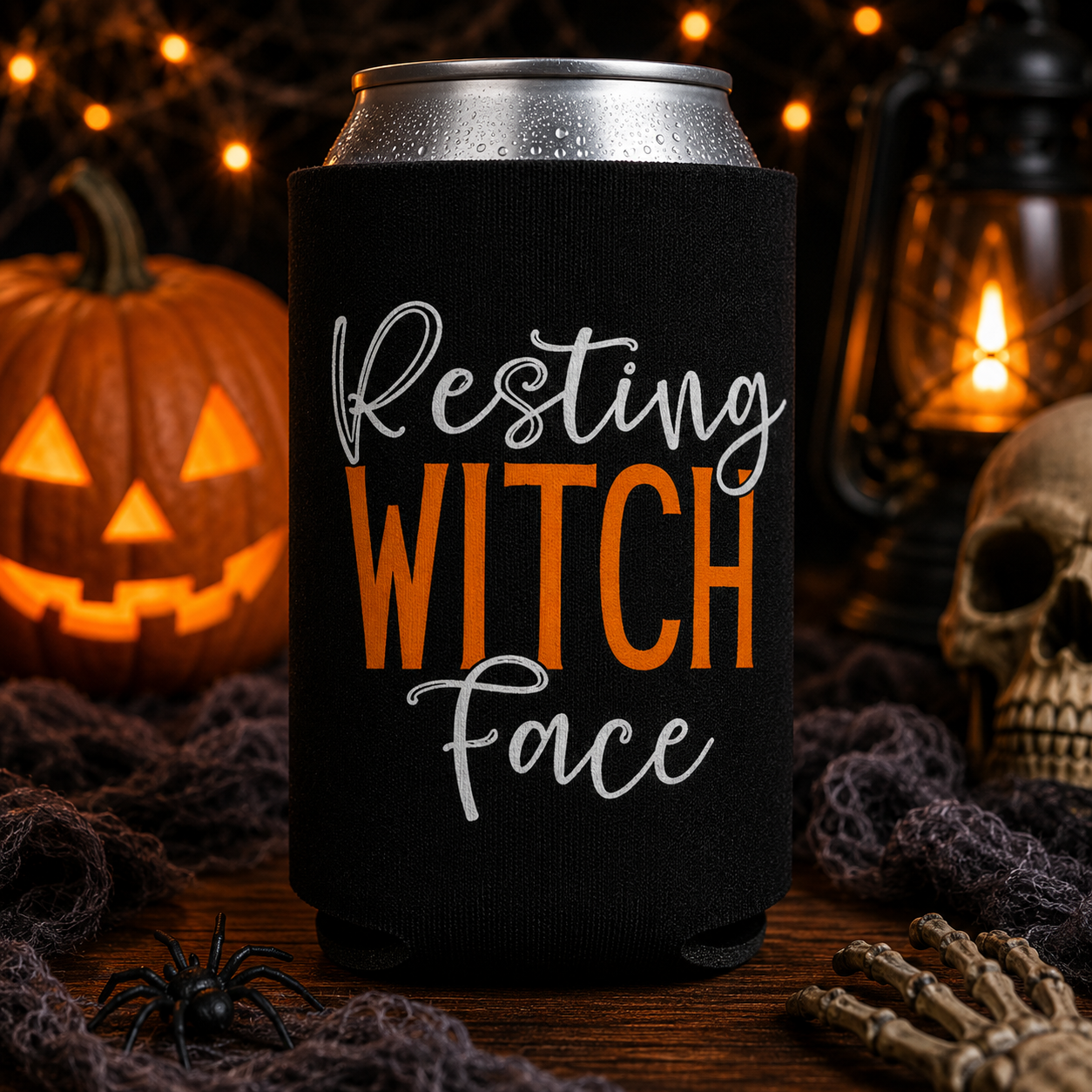 Resting Witch Face Halloween Koozie