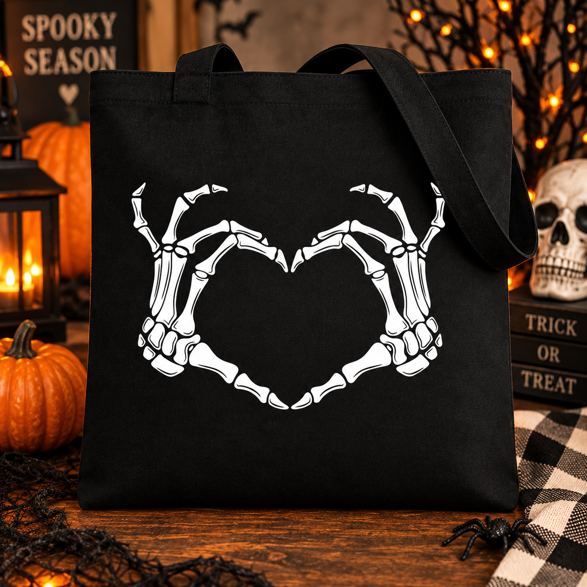 Skeleton Heart Hands Halloween Large Tote Bag