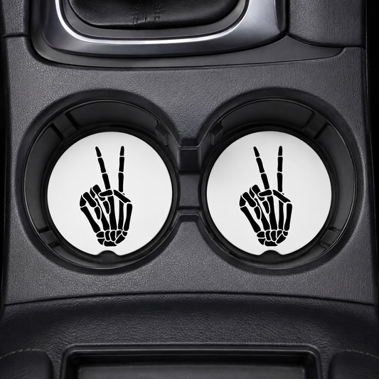 Skeletal Peace Sign Car Coasters | Set of 2