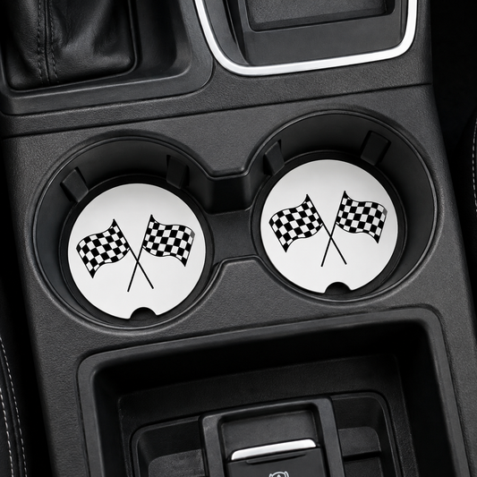 Checkered Racing Flags Car Coasters | Set of 2