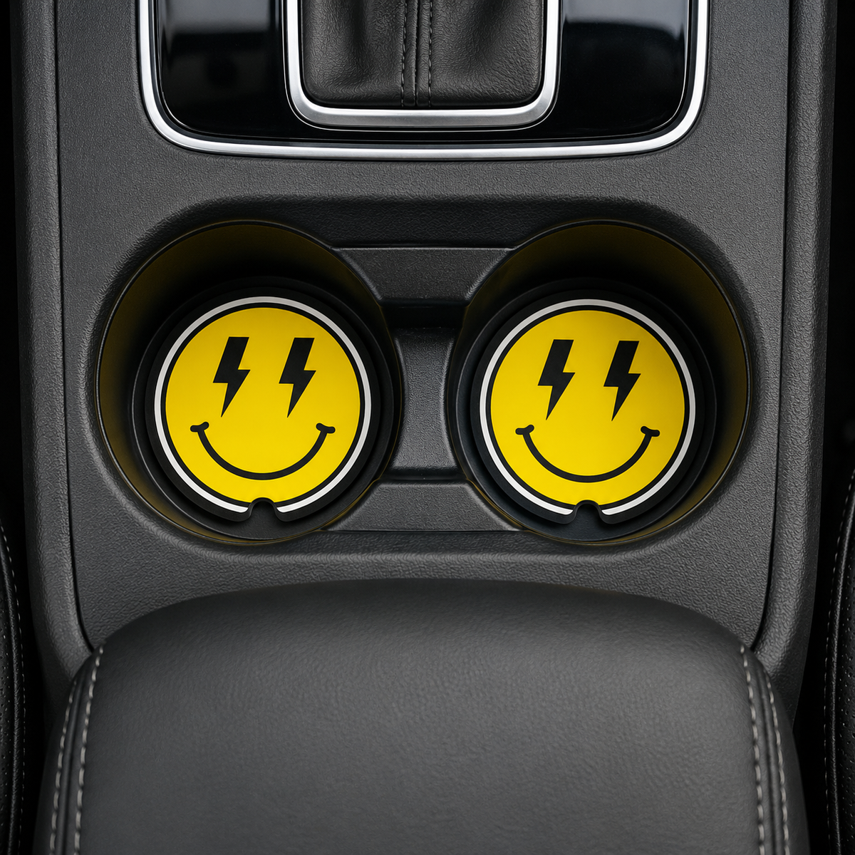 Lightning Bolt Smiley Car Coasters | Set of 2