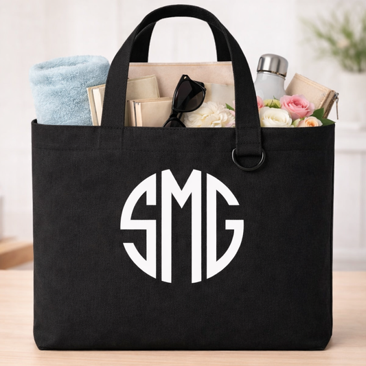 Personalized Black Monogram Medium Tote Bag