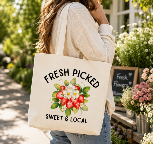 Fresh Picked Sweet & Local Strawberry Large Tote Bag