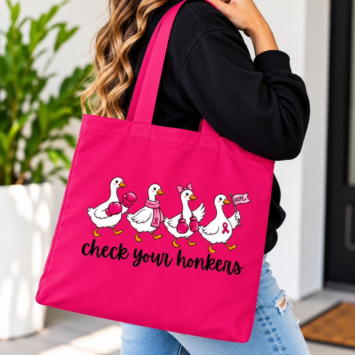 Check Your Honkers Breast Cancer Awareness Tote Bag