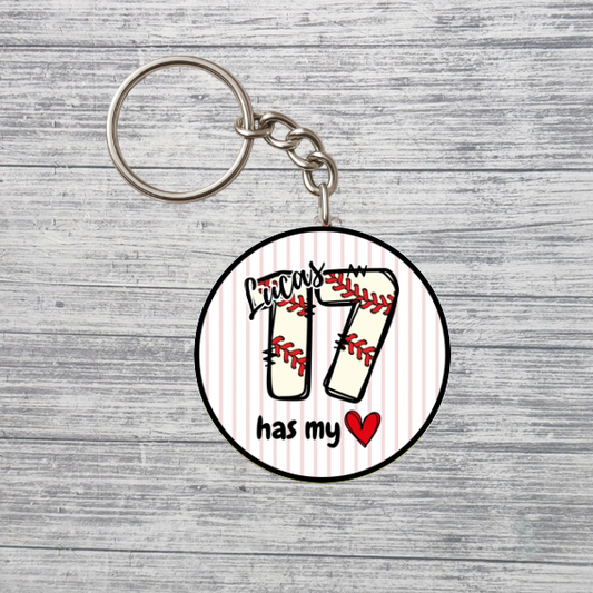 Baseball Number Has My Heart Keychain Custom Personalized
