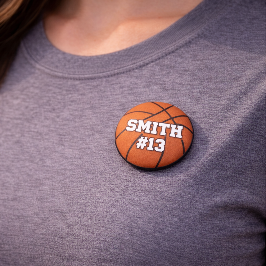 Basketball Button Pin Custom Personalized