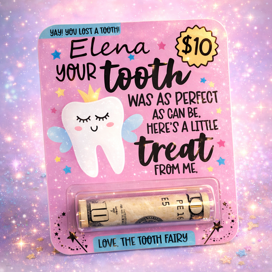 Personalized Tooth Fairy Money Card | Pink or Green