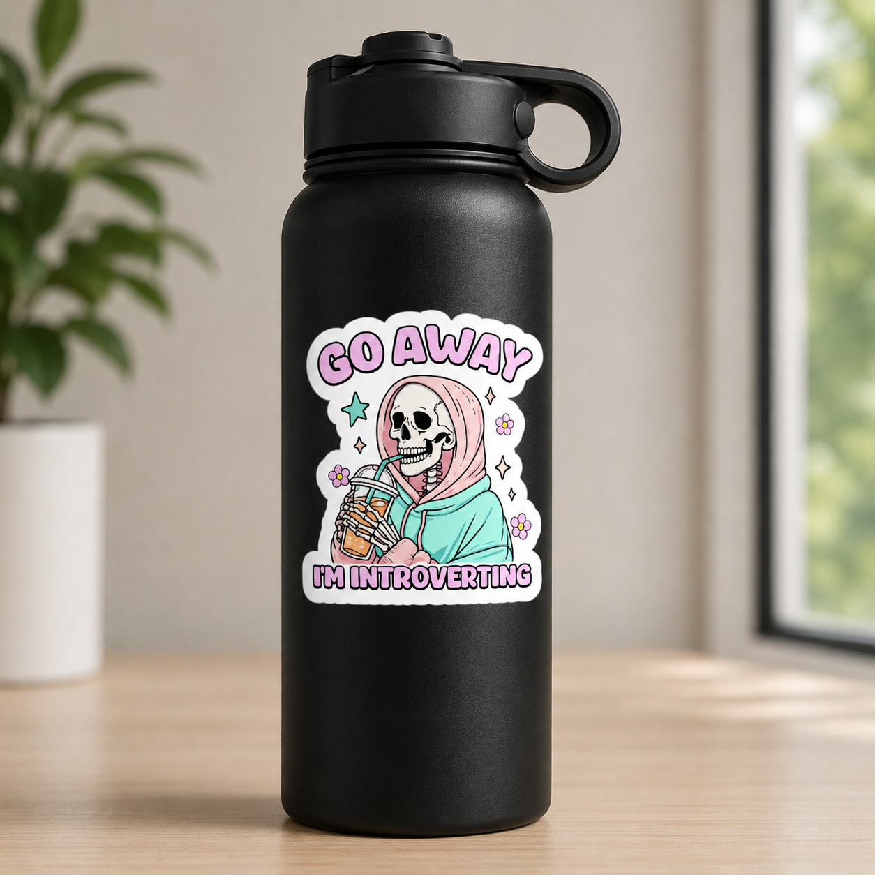Go Away I’m Introverting Skeleton Sticker