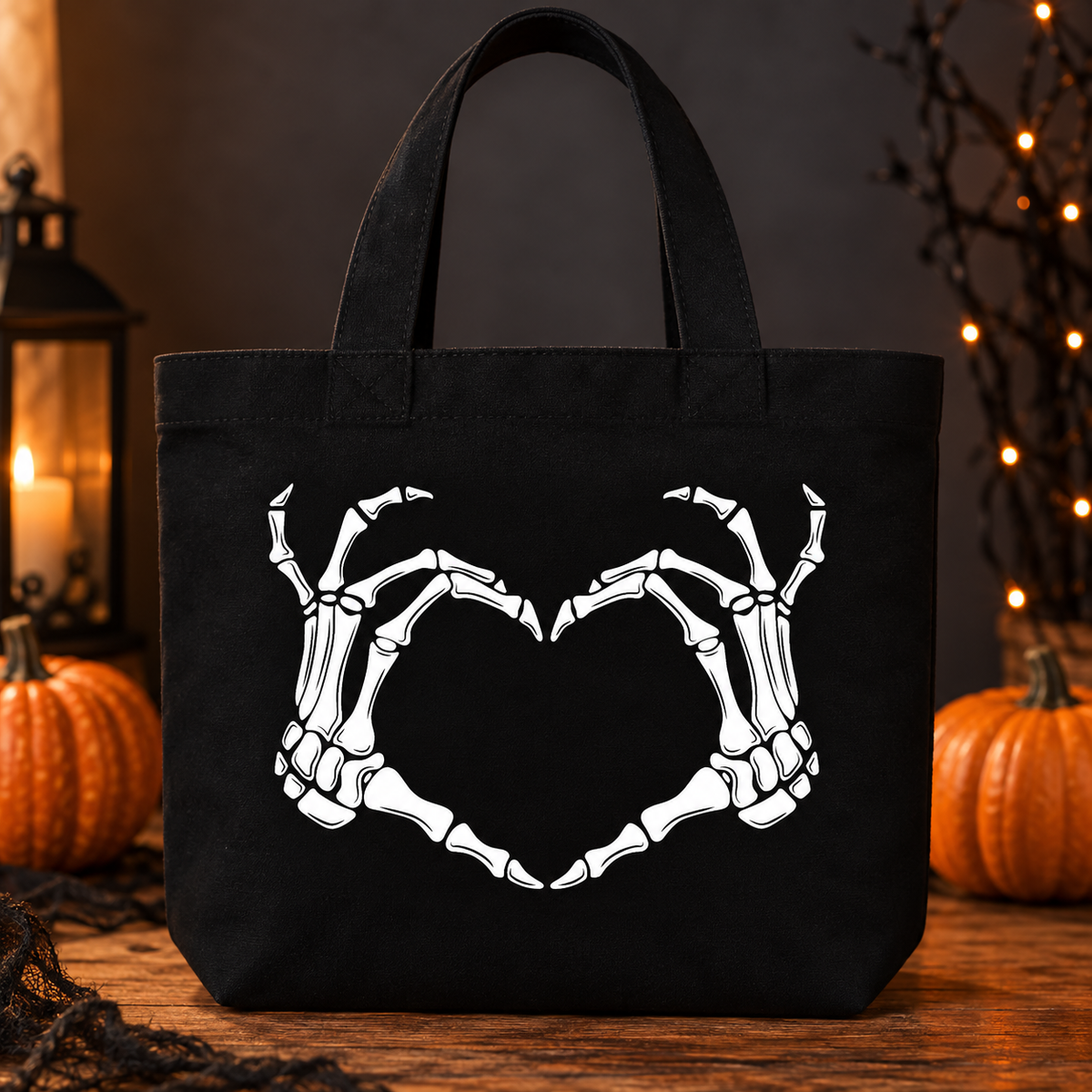 Skeleton Heart Hands Halloween Canvas Small Tote Bag