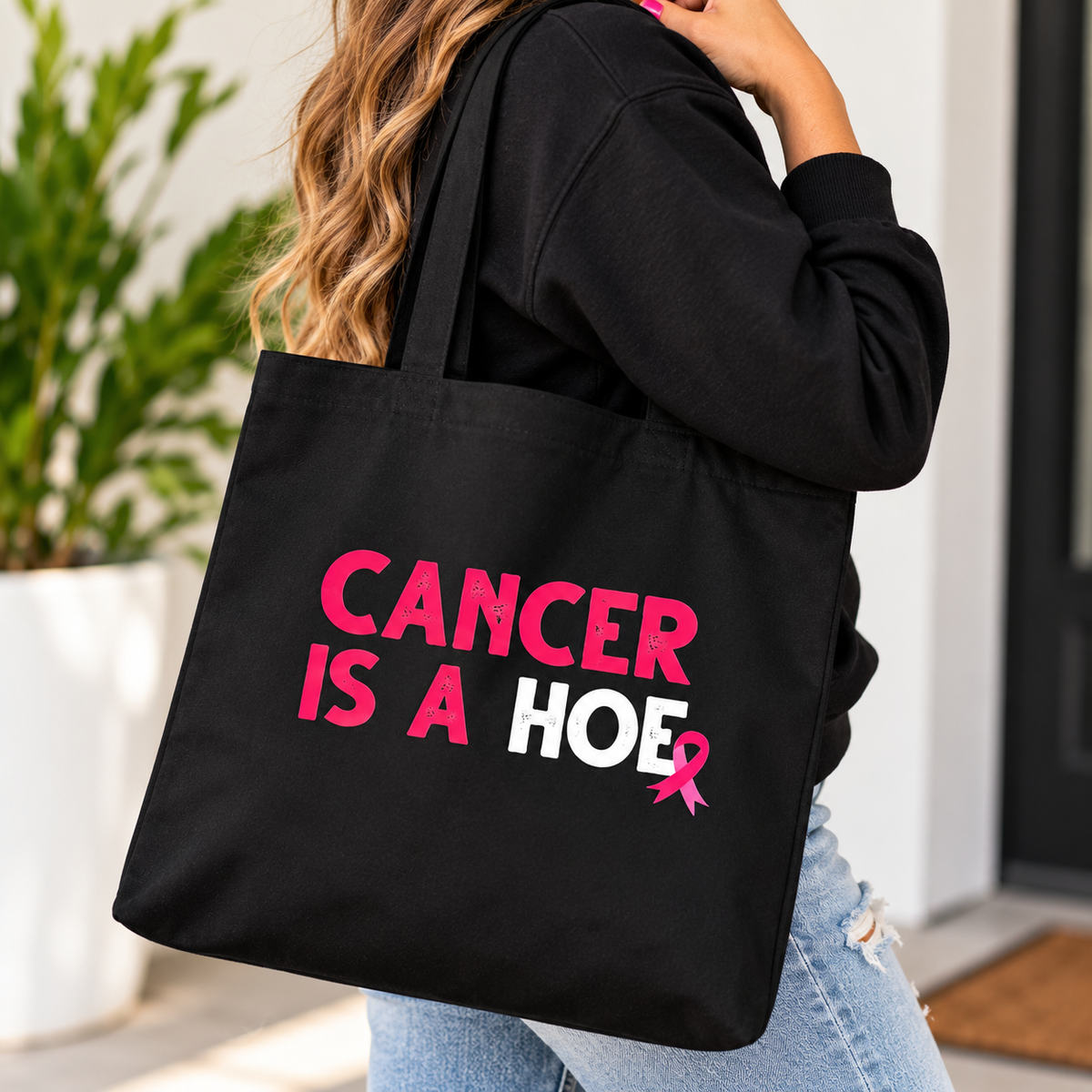 Cancer Is a Hoe Breast Cancer Awareness Tote Bag