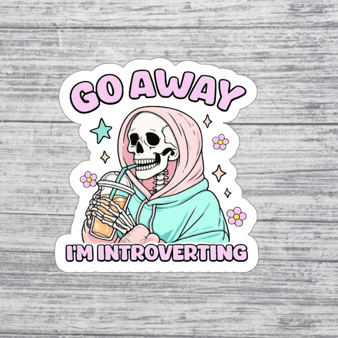 Go Away I’m Introverting Skeleton Sticker